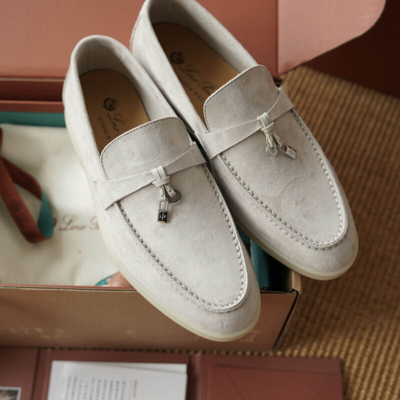 Loro Piana Summer Charms White Suede Loafers - Image 6