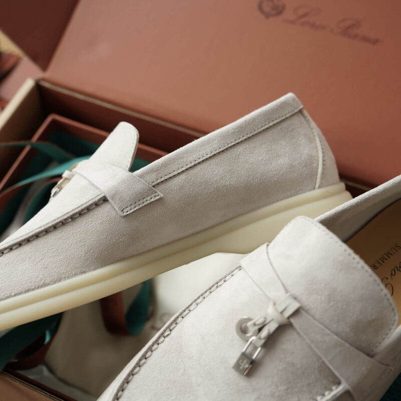 Loro Piana Summer Charms White Suede Loafers - Image 8