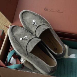 Loro Piana Summer Charms Walk Dark Grey Suede Loafers