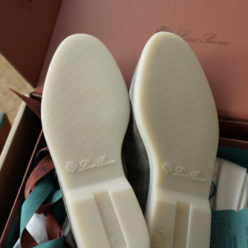 Loro Piana Summer Charms Walk Dark Grey Suede Loafers - Image 2