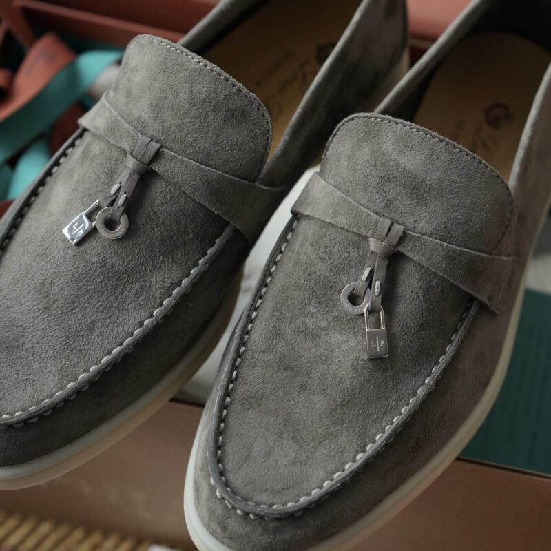 Loro Piana Summer Charms Walk Dark Grey Suede Loafers - Image 6