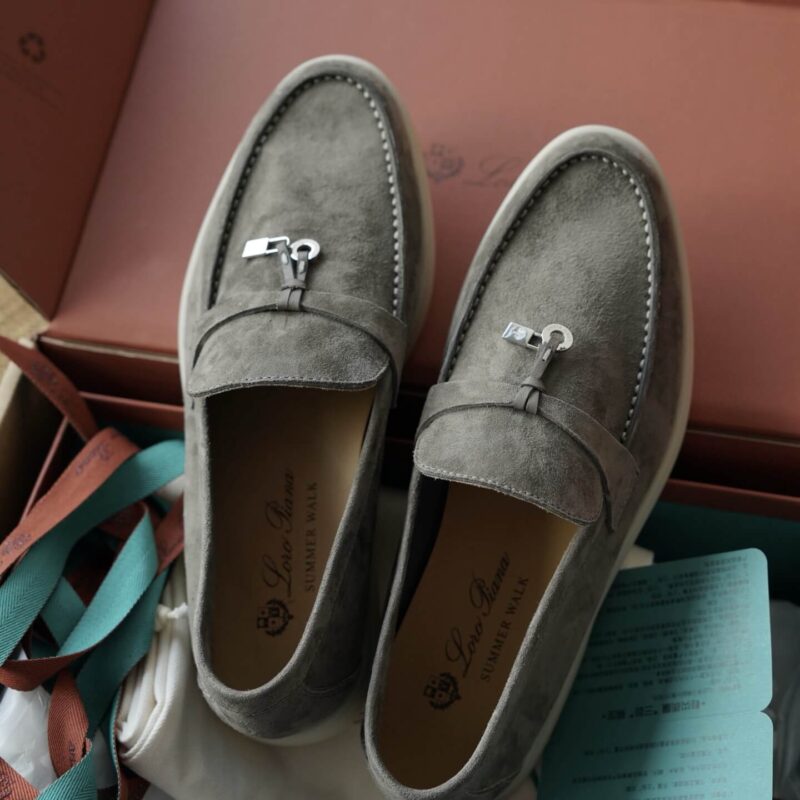 Loro Piana Summer Charms Walk Dark Grey Suede Loafers - Image 7