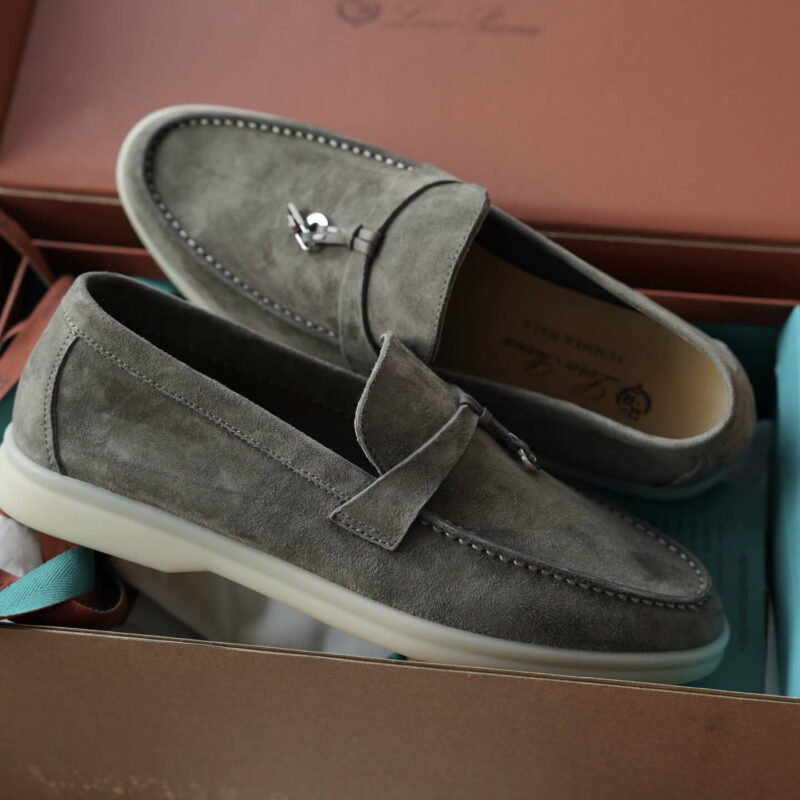 Loro Piana Summer Charms Walk Dark Grey Suede Loafers - Image 8