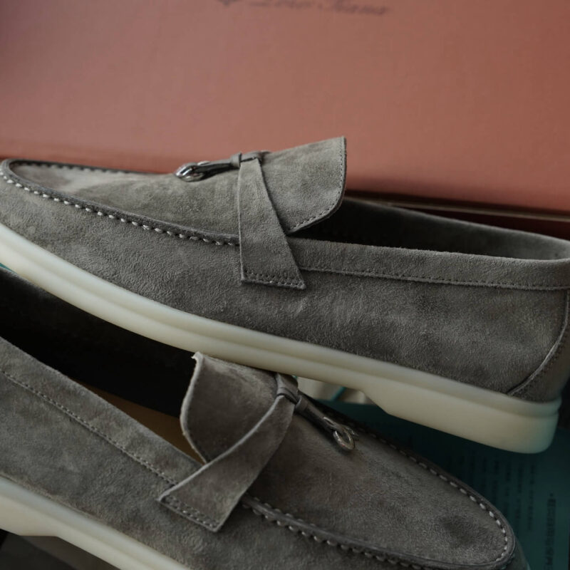 Loro Piana Summer Charms Walk Dark Grey Suede Loafers - Image 9