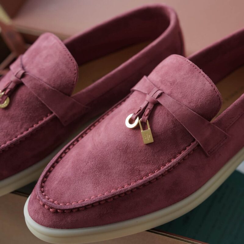Loro Piana Summer Charms Walk Red Suede Loafers - Image 2