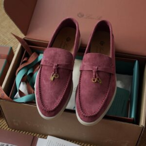 Loro Piana Summer Charms Walk Red Suede Loafers