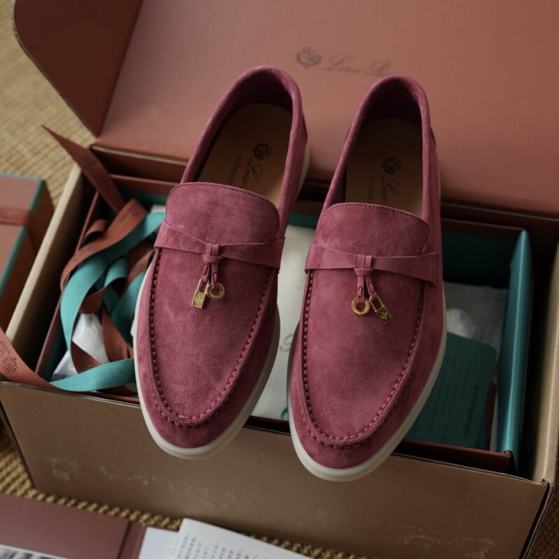 Loro Piana Summer Charms Walk Red Suede Loafers