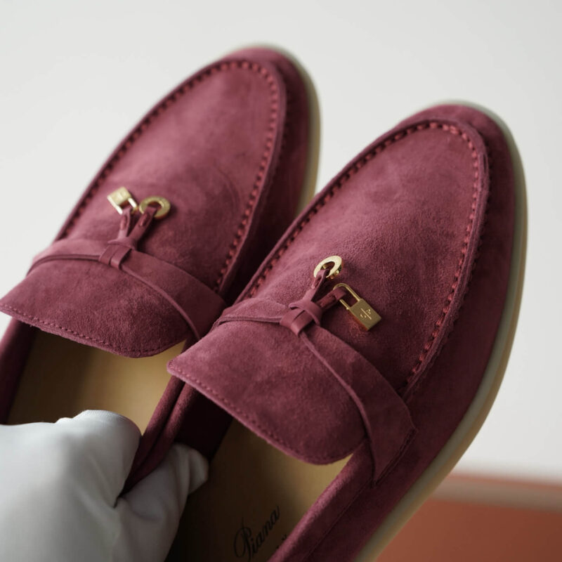 Loro Piana Summer Charms Walk Red Suede Loafers - Image 3
