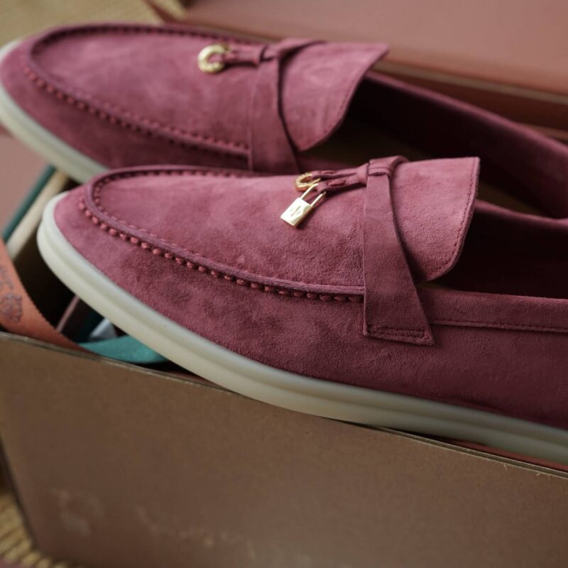 Loro Piana Summer Charms Walk Red Suede Loafers - Image 4