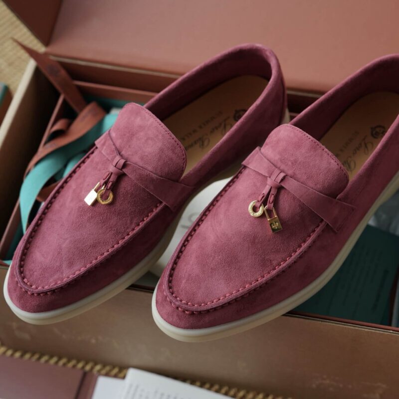 Loro Piana Summer Charms Walk Red Suede Loafers - Image 6