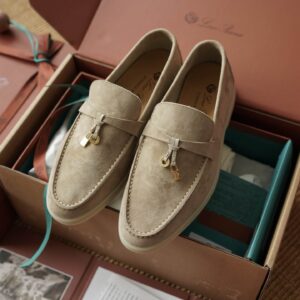 Loro Piana Summer Charms Walk Sand Suede Loafers