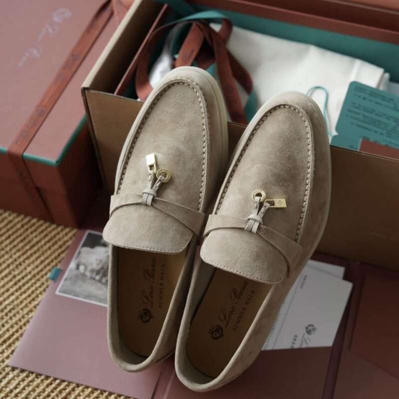 Loro Piana Summer Charms Walk Sand Suede Loafers - Image 2
