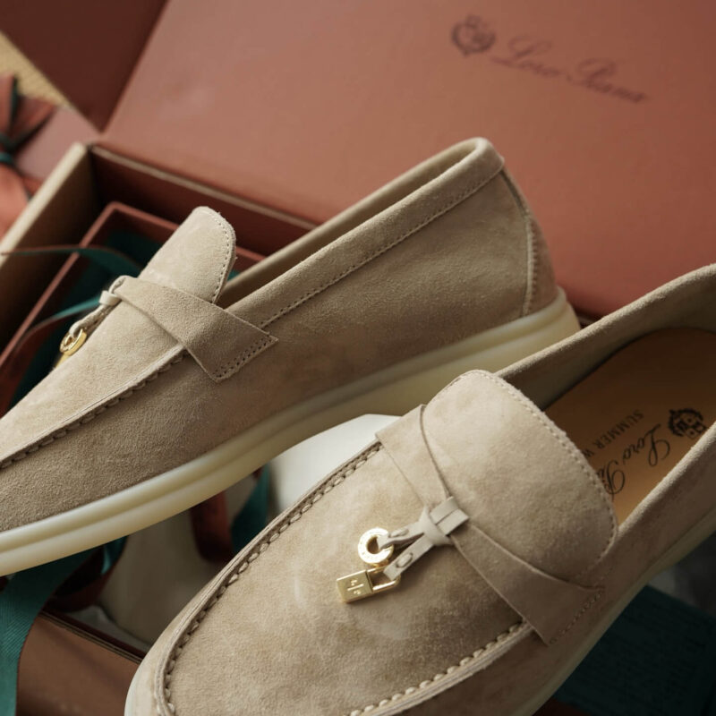 Loro Piana Summer Charms Walk Sand Suede Loafers - Image 7