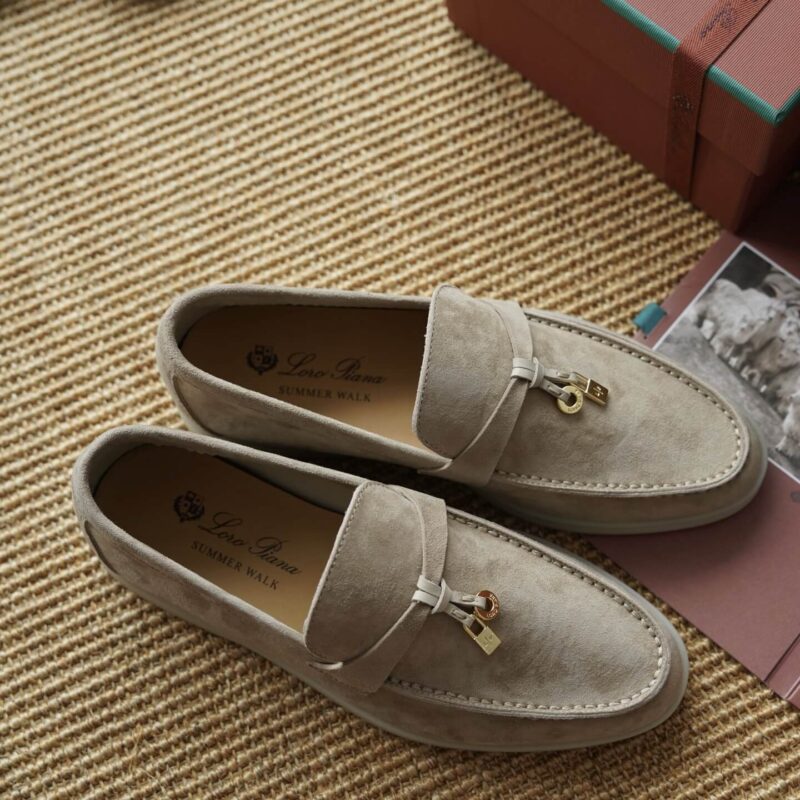 Loro Piana Summer Charms Walk Sand Suede Loafers - Image 8