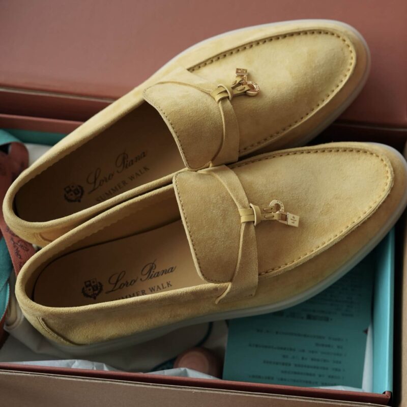 Loro Piana Summer Charms Walk Yellow Suede Loafers - Image 3