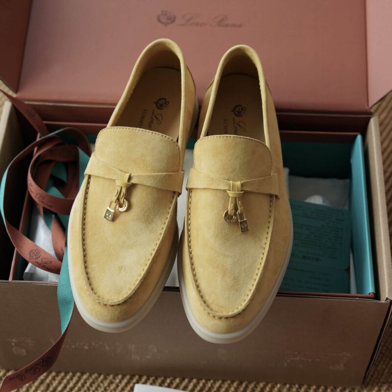 Loro Piana Summer Charms Walk Yellow Suede Loafers - Image 6