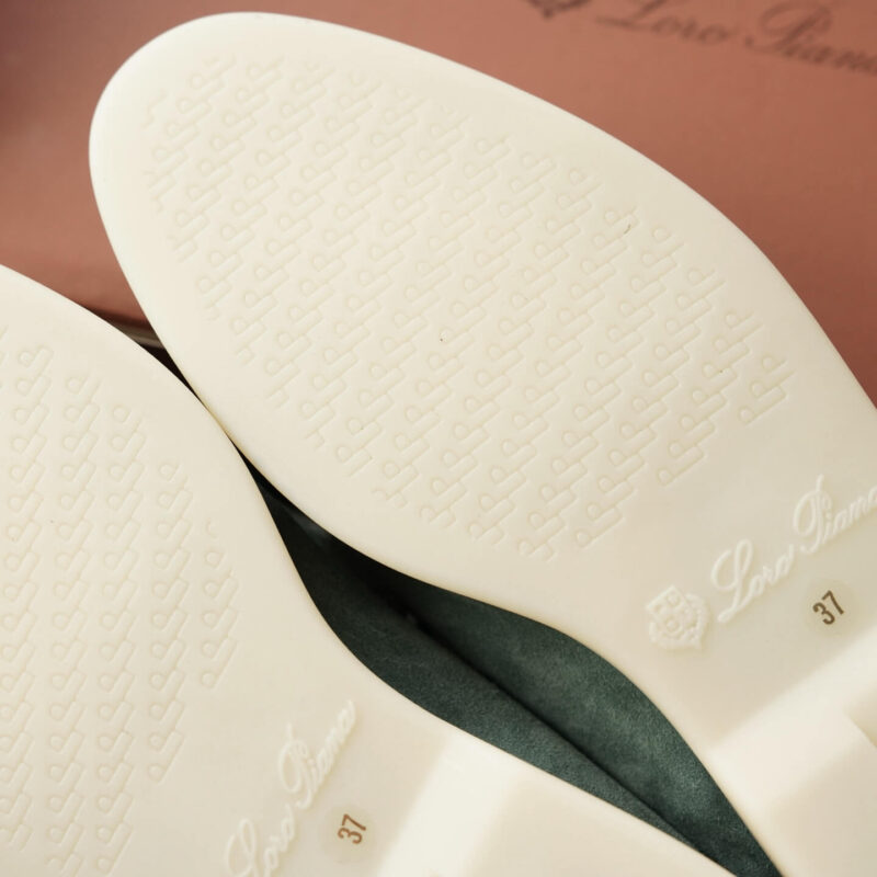 Loro Piana Summer Charms Walk Green Suede Loafers - Image 9