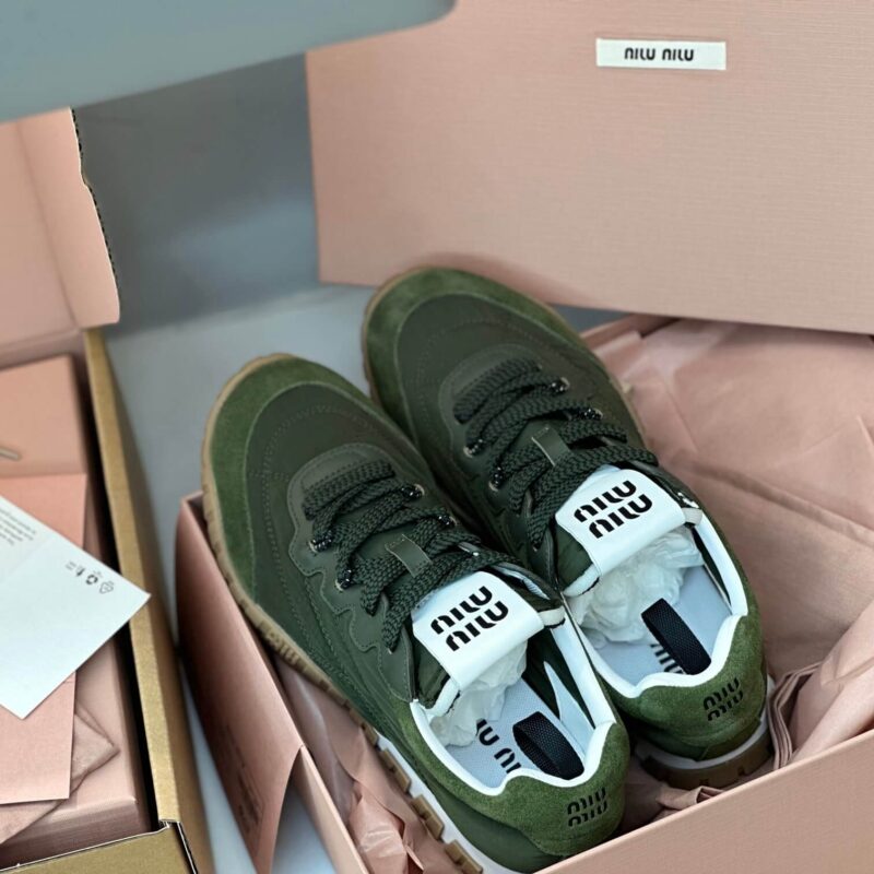Miu Miu Tyre Technical Fabric  Green Sneakers - Image 3