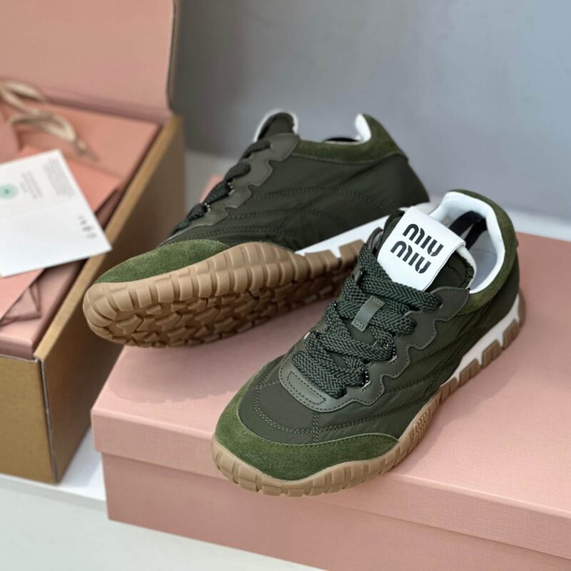 Miu Miu Tyre Technical Fabric  Green Sneakers - Image 6