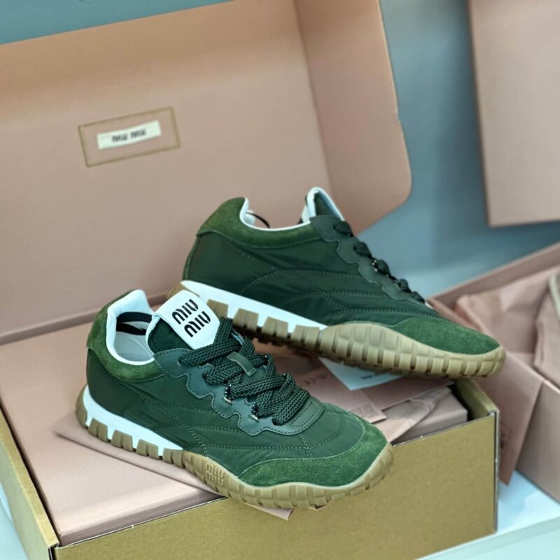 Miu Miu Tyre Technical Fabric  Green Sneakers - Image 7