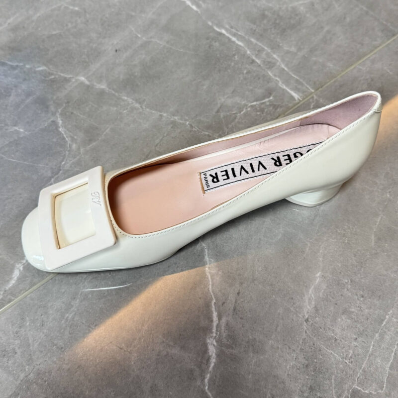 Roger Vivier Roundy Patent Leather White Buckle Pumps - Image 6